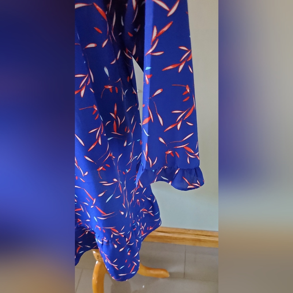 Banana Republic Women's XL Royal Blue Patterned & Ruffle Tunic Summer Dress - Picture 8 of 10